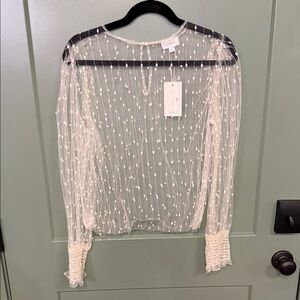 Love Sheer Swiss Dot Long Sleeve Blouse in Ivory